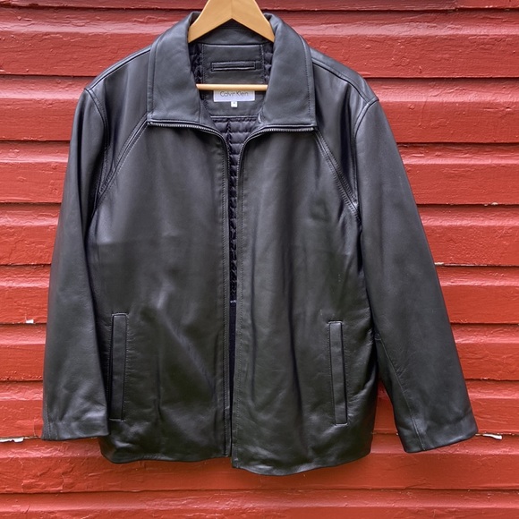 Calvin Klein Black Leather Jacket Fleece & Quilted Lining Men's Size M - Picture 9 of 15